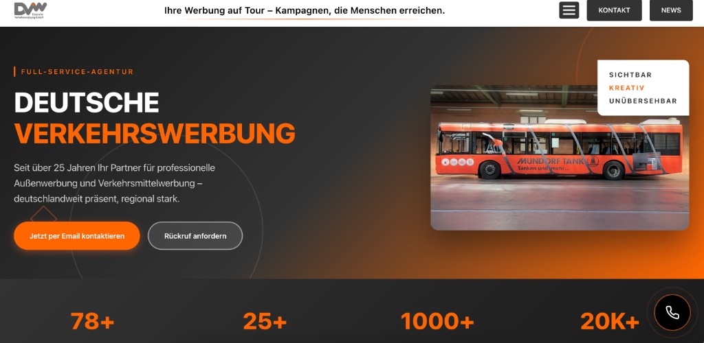 Website-Screenshot Projekt Deutsche Verkehrswerbung