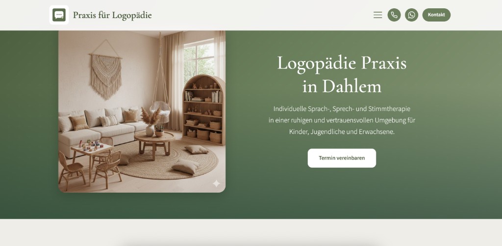 Website-Screenshot Projekt Praxis für Logopädie Dahlem